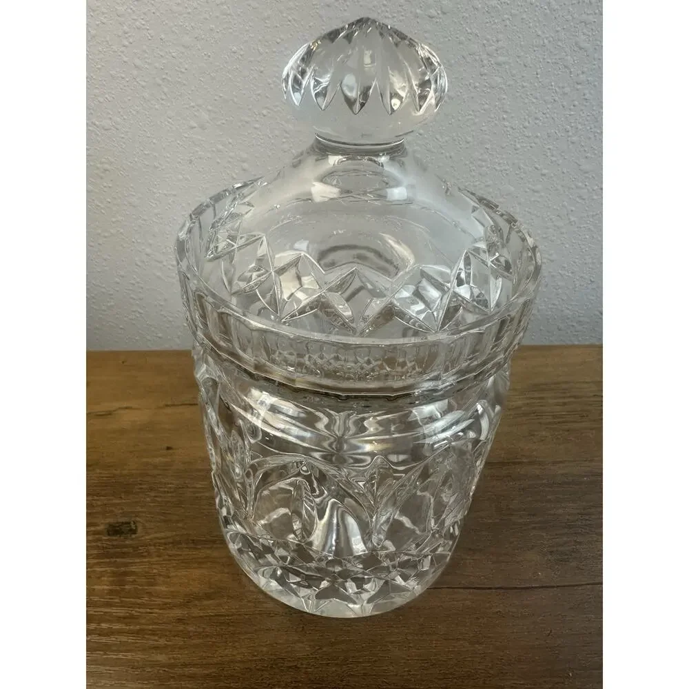 Beautiful Astor Antique Crystal Biscuit Barrel or Candy Jar Diamond Cut 7.5”